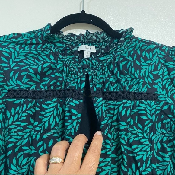 Joie Dress Women’s Size Small Green Black Salama Leaf Printed Puff-Sleeve Dress - Picture 10 of 17